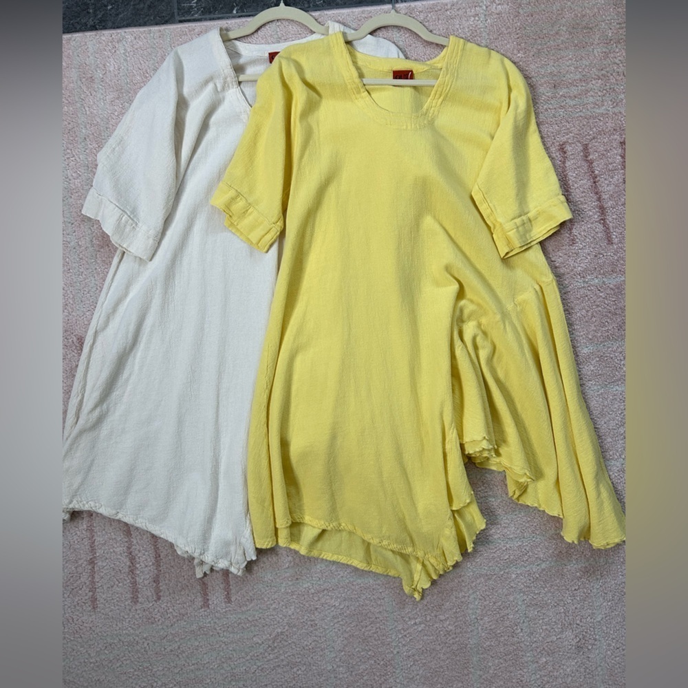 Oh My Gauze Yellow and Cream Tunic Tops Size 6/10 Loose Flowy Cotton Top Spring
